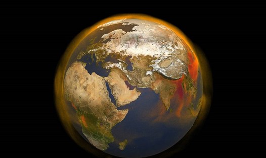 Hình minh họa 3D về khí metan của NASA, cho thấy nó phát sinh từ nhiều nguồn khác nhau trên mặt đất và cách nó di chuyển trong khí quyển.