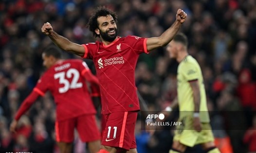 Mohamed Salah ghi bàn thắng thứ 3 cho Liverpool. Ảnh: AFP