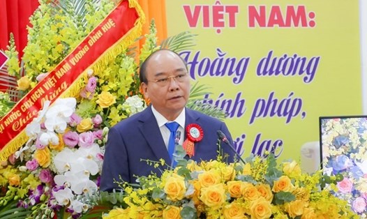 Chủ tịch nước Nguyễn Xuân Phúc phát biểu tại Đại lễ. Ảnh Quang Vinh