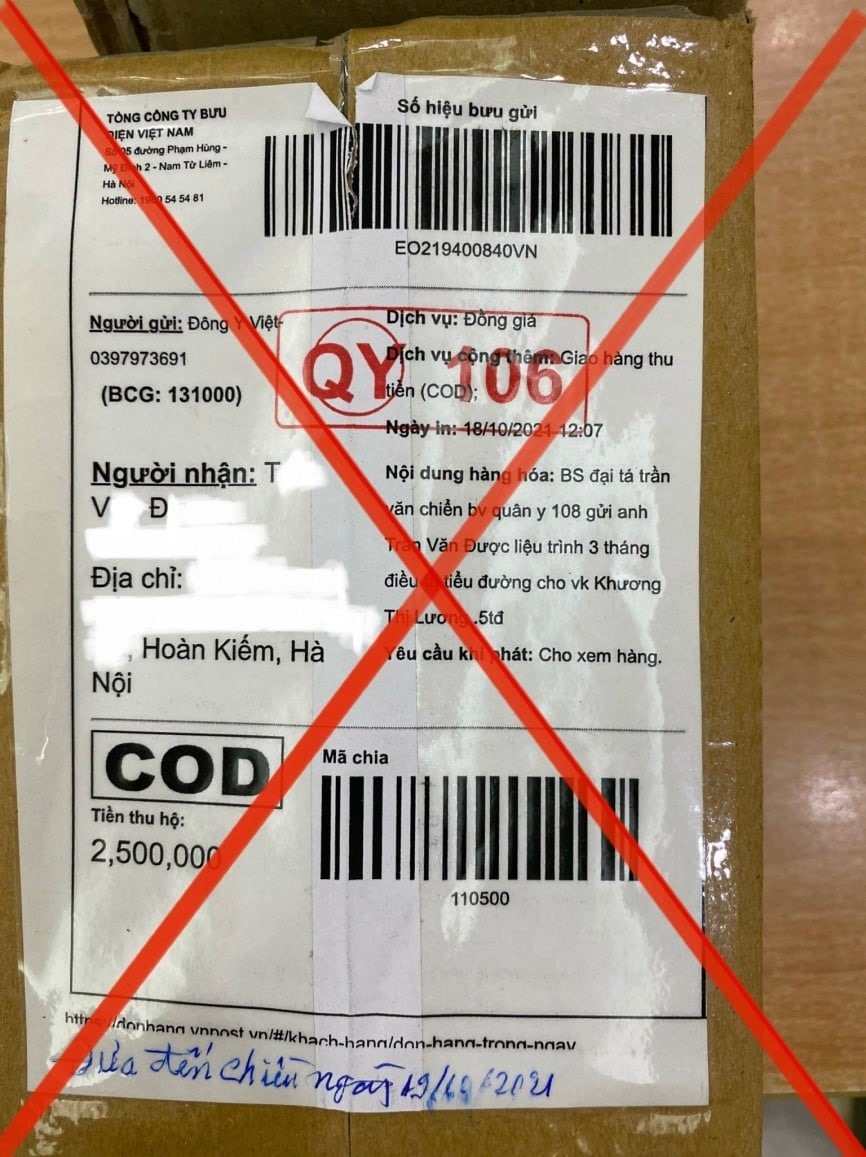 Bưu phẩm bán thuốc giả mạo của ông Đ. Ảnh: BVCC