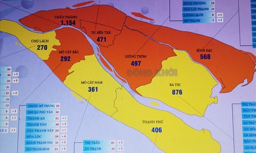 Bản đồ dịch COVID-19 tỉnh Bến Tre ngày 23.11. Ảnh: Chụp lại màn hình