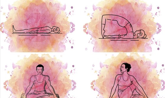 Một số tư thế Yoga giúp giảm đau đầu hiệu quả. Đồ họa: Thanh Ngọc