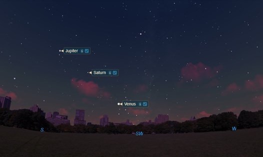 Từ trên xuống: Sao Mộc, sao Thổ và sao Kim sẽ tỏa sáng và thẳng hàng trên bầu trời đêm 26.11. Ảnh: NASA