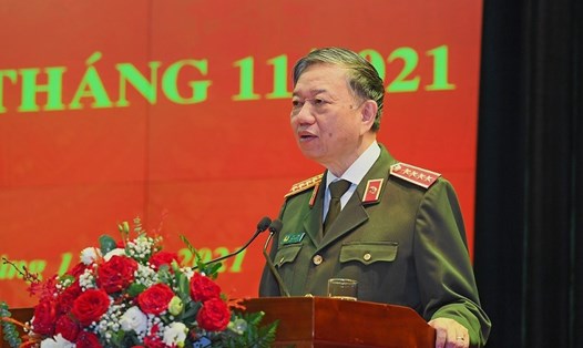 Bộ trưởng Công an Tô Lâm phát biểu chỉ đạo hội nghị. Ảnh: BCA