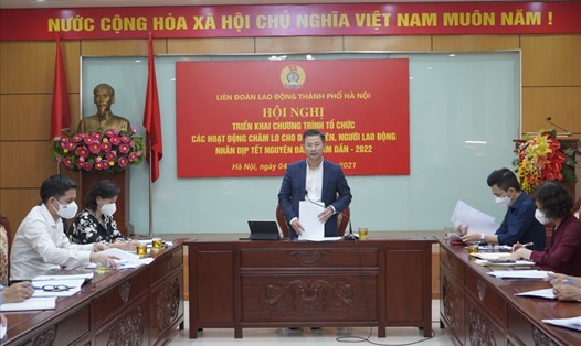 Chủ tịch LĐLĐ TP.Hà Nội Nguyễn Phi Thường phát biểu tại Hội nghị. Ảnh: Ngọc Ánh