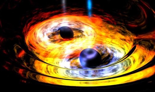 Mô phỏng 2 hố đen vũ trụ hợp nhất. Ảnh: NASA