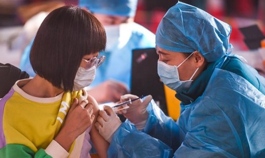 Một học sinh được tiêm vaccine COVID-19 tại trường học ở Hohhot, Khu tự trị Nội Mông, Bắc Trung Quốc, ngày 23.11.2021. Ảnh: Tân Hoa xã