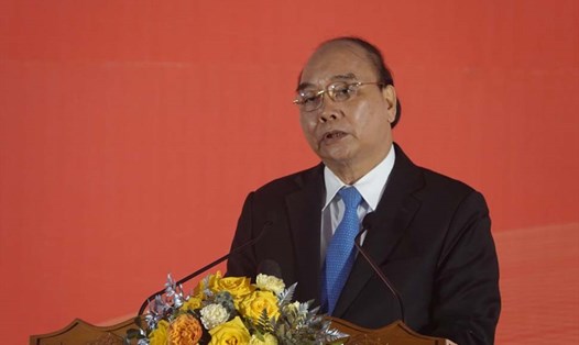 Chủ tịch nước Nguyễn Xuân Phúc phát biểu tại lễ khởi công. Ảnh: Trần Tuấn.
