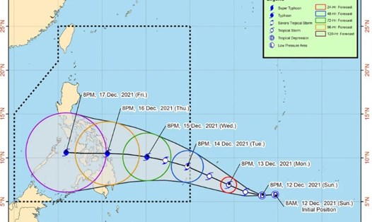 Áp thấp nhiệt đới có thể mạnh lên thành bão và đổ bộ Philippines. Ảnh: PASAGA