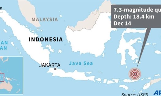 Trận động đất mạnh 7,3 độ richter xảy ra ở miền đông Indonesia ngày 14.12. Ảnh: AFP