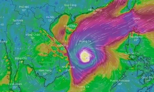 Hình ảnh bão Rai trong ngày 19.12 theo mô hình dự báo WINDY.