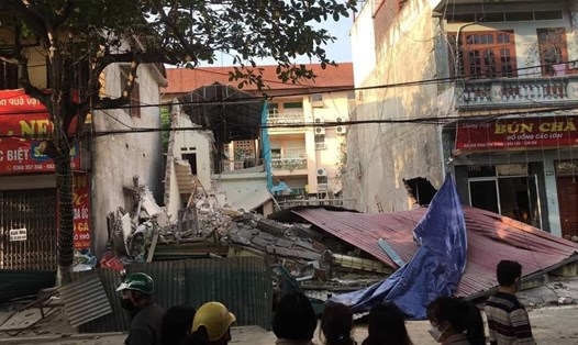 Hiện trường vụ sập nhà tại Lào Cai. Ảnh: CTV.