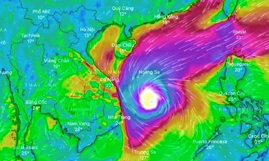Dự báo hình ảnh bão Rai ngày 19.12.2021 tới. Nguồn: WINDY