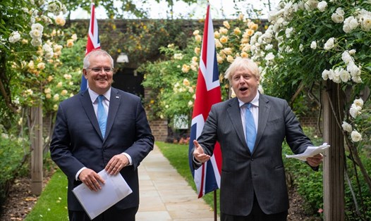Thủ tướng Anh Boris Johnson và Thủ tướng Australia Scott Morrison. Ảnh: AFP