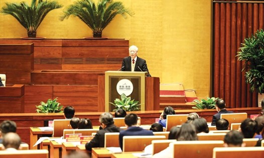 Tổng Bí thư Nguyễn Phú Trọng phát biểu chỉ đạo Hội nghị Đối ngoại toàn quốc. Ảnh: TTXVN