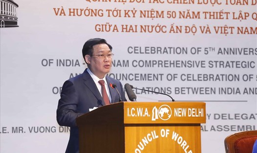 Chủ tịch Quốc hội Vương Đình Huệ tham dự lễ kỷ niệm 5 năm quan hệ Đối tác chiến lược toàn diện Việt Nam - Ấn Độ. Ảnh: Thành Chung