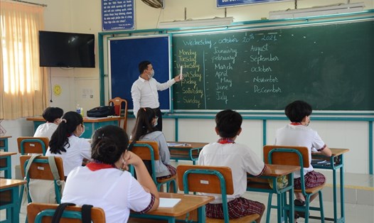 Học sinh lớp 9 Trường THCS-THPT Thạnh An (huyện Cần Giờ, TPHCM) trong 1 tiết học Tiếng Anh. Ảnh: Huyên Nguyễn