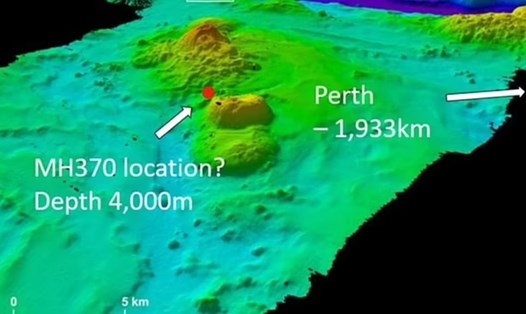 Vị trí “yên nghỉ” của MH370, theo chuyên gia Godfrey, nằm cách Perth (Australia) 1.933km, ở độ sâu 4.000m. Ảnh chụp màn hình