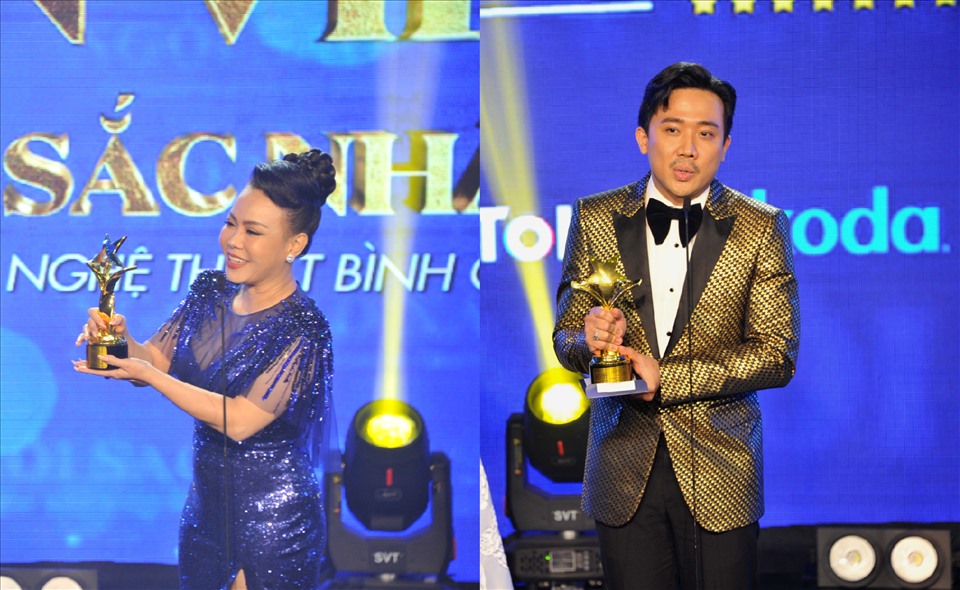 Trấn Thành, Việt Hương nhận giải. Ảnh: BTC.