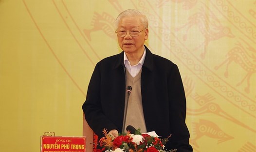 Tổng Bí thư Nguyễn Phú Trọng phát biểu tại hội nghị. Ảnh Dương Giang