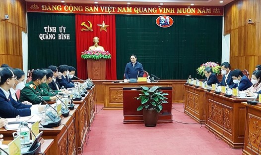 Thủ tướng Phạm Minh Chính tại buổi làm việc với lãnh đạo tỉnh Quảng Bình. Ảnh: CTV