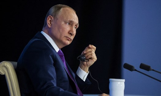 Tổng thống Nga Vladimir Putin trong cuộc họp báo thường niên hôm 23.12. Ảnh: Kremlin
