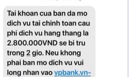 Một tin nhắn mạo danh SMS Brandname của ngân hàng VPBank