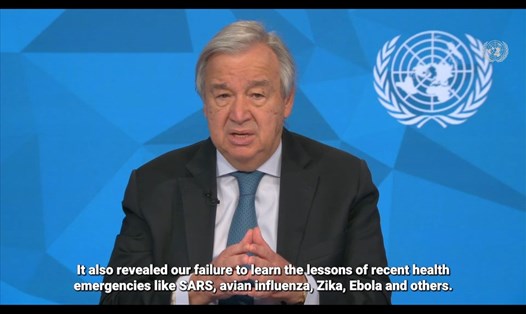 Tổng Thư ký Liên Hợp Quốc Antonio Guterres gửi thông điệp nhân Ngày Quốc tế phòng chống dịch bệnh 27.12. Ảnh chụp màn hình