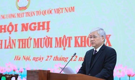Bí thư Trung ương Đảng, Chủ tịch Ủy ban Trung ương MTTQ Việt Nam Đỗ Văn Chiến phát biểu tại Hội nghị. Ảnh: Hải Nguyễn