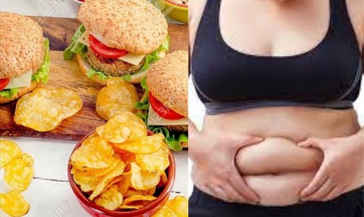 Ăn uống không lành mạnh là một trong những nguyên nhân gây tăng cân ở phụ nữ trong thời kỳ mãn kinh. Đồ họa: Thục Nhi