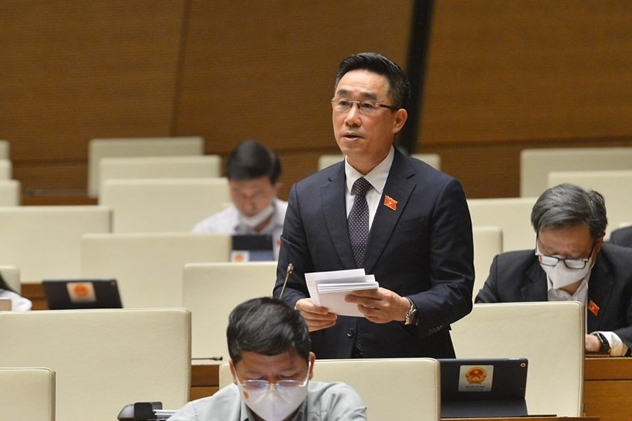 Đại biểu Nguyễn Hải Anh - Đoàn ĐBQH tỉnh Đồng Tháp, thảo luận tại hội trường Diên Hồng. Ảnh QH