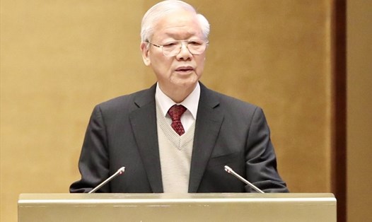 Tổng Bí thư Nguyễn Phú Trọng phát biểu tại hội nghị. Ảnh Nhật Bắc