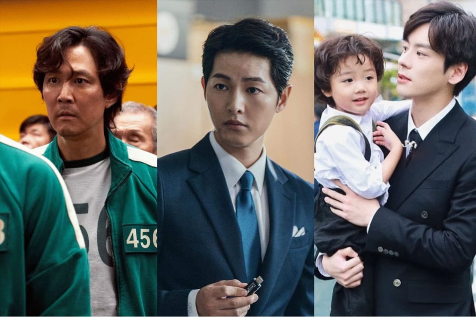 "Trò chơi con mực", "Vincenzo", "Hạ tiên sinh lưu luyến không quên" lọt top 10 phim được khán giả Việt tìm kiếm nhiều nhất năm 2021. Ảnh: Netflix, tvN, Weibo.