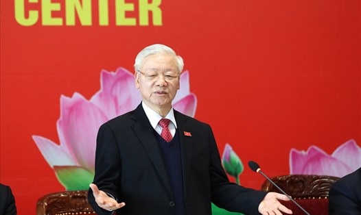 Tổng Bí thư, Chủ tịch Nước Nguyễn Phú Trọng phát biểu tại họp báo. Ảnh Hải Nguyễn
