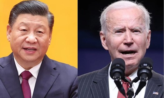 Tổng thống Mỹ Joe Biden và Chủ tịch Trung Quốc Tập Cận Bình điện đàm ngày 11.2. Ảnh: Tân Hoa Xã/Bloomberg.