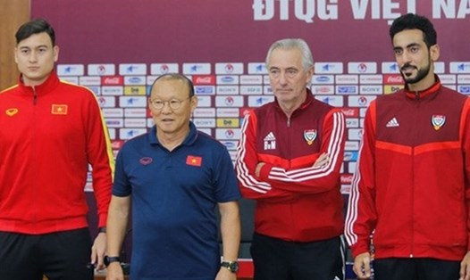 HLV Bert van Marwijk tự tin vào cơ hội đi tiếp của tuyển UAE so với tuyển Việt Nam tại bảng G, vòng loại World Cup 2022. Ảnh: VFF.
