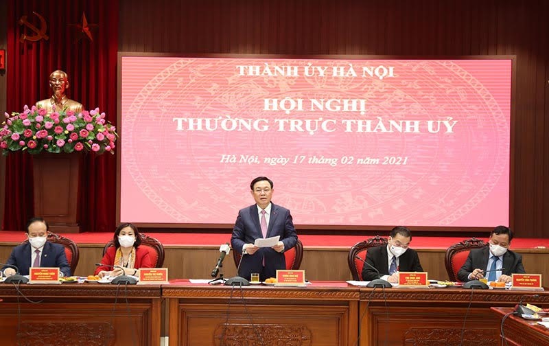 Bí thư Thành ủy Vương Đình Huệ phát biểu tại hội nghị. Ảnh: Thành Chung