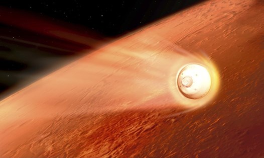 Hình minh họa do NASA cung cấp về khoảnh khắc minh họa tàu vũ trụ Perseverance du hành qua bầu khí quyển Sao Hỏa. Ảnh: NASA.