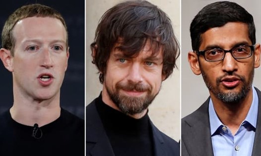 Từ trái qua phải: CEO Facebook Mark Zuckerberg, CEO Twitter Jack Dorsey và CEO Google Sundar Pichai. Ảnh: Reuters.