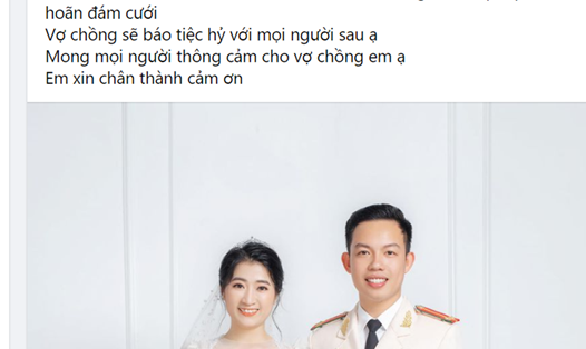 Trung úy Nguyễn Bá Nhật đăng trên Facebook cá nhân về việc hoãn đám cưới để phòng dịch COVID-19. Ảnh: TT.