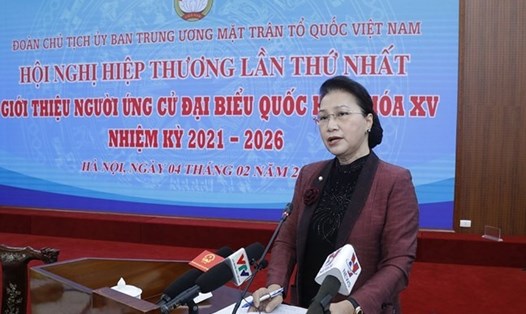 Chủ tịch Quốc hội Nguyễn Thị Kim Ngân phát biểu tại Hội nghị. Ảnh: Quang Vinh