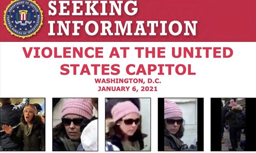 FBI đăng ảnh tìm kiếm thông tin về "Quý bà mũ hồng" trong vụ xâm nhập Điện Capitol hôm 6.1. Ảnh: FBI.