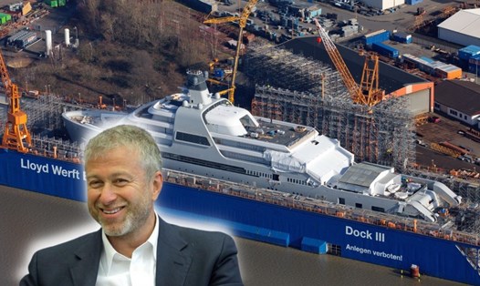 Tỉ phú Abramovich sắp nhận thêm siêu du thuyền sang chảnh giá 400 triệu USD vào bộ sưu tập của mình. Đồ hoạ: Trà My