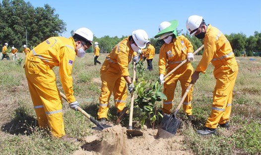Đoàn viên Công đoàn và Đoàn thanh niên Công ty Vận chuyển Khí Đông Nam Bộ trồng cây. Ảnh Đức Long