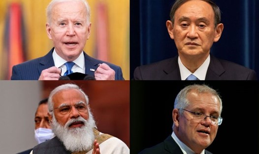(Theo chiều kim đồng hồ) Tổng thống Mỹ Joe Biden, Thủ tướng Nhật Bản Suga Yoshihide, Thủ tướng Australia Scott Morrison và Thủ tướng Ấn Độ Narendra Modi. Ảnh: AFP/Reuters/EPA.