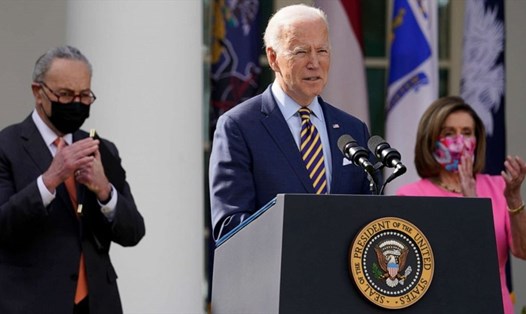 Tổng thống Mỹ Joe Biden phát biểu về gói cứu trợ COVID-19 1,9 nghìn tỉ USD tại sự kiện ở Vườn Hồng ngày 12.3. Ảnh: AFP