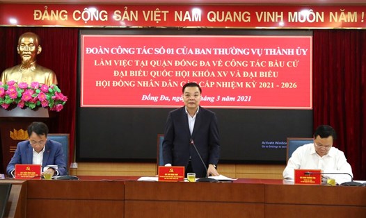Chủ tịch UBND thành phố Hà Nội - Chu Ngọc Anh phát biểu tại buổi làm việc. Ảnh: Viết Thành