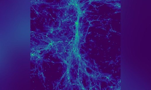 Hình ảnh cho thấy ánh sáng phát ra từ các nguyên tử hydro trong mạng vũ trụ ở vùng khoảng 15 triệu năm ánh sáng. Ảnh: Project SPHINX.