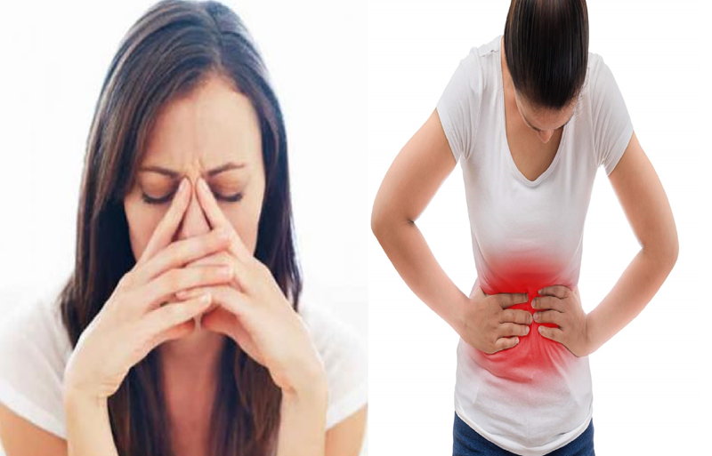 What are the symptoms of abdominal pain caused by stress?