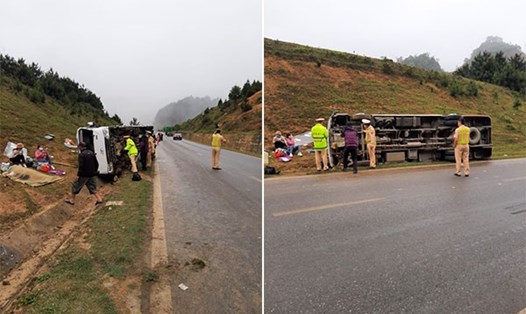 Hiện trường vụ tai nạn sáng nay trên Quốc lộ 6 thuộc địa phận huyện Vân Hồ, tỉnh Sơn La. Ảnh CTV